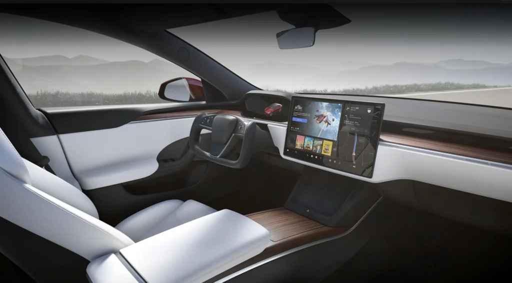 The interior of a Tesla car